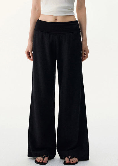 Black Cozy Linen Wide Leg Pants Elastic Waist