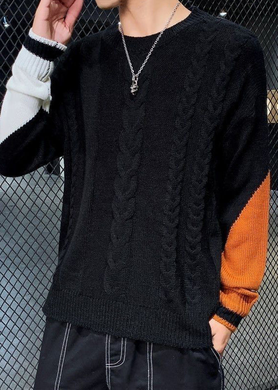 Black Cozy Patchwork Knit Sweater O Neck