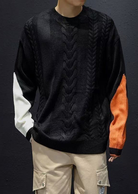 Black Cozy Patchwork Knit Sweater O Neck