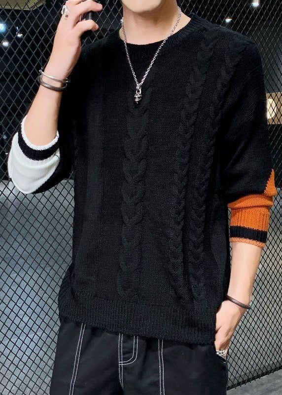 Black Cozy Patchwork Knit Sweater O Neck