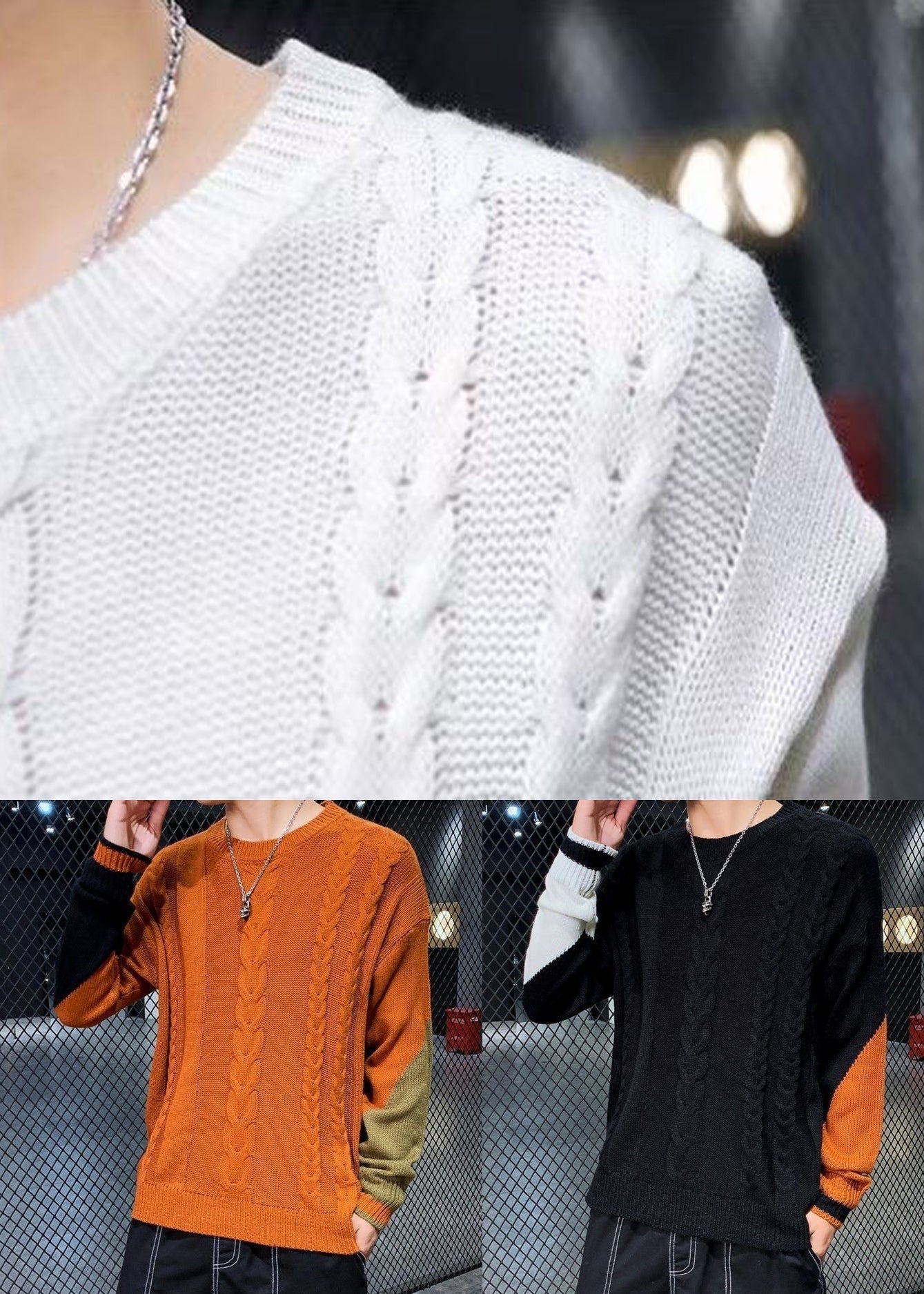 Black Cozy Patchwork Knit Sweater O Neck