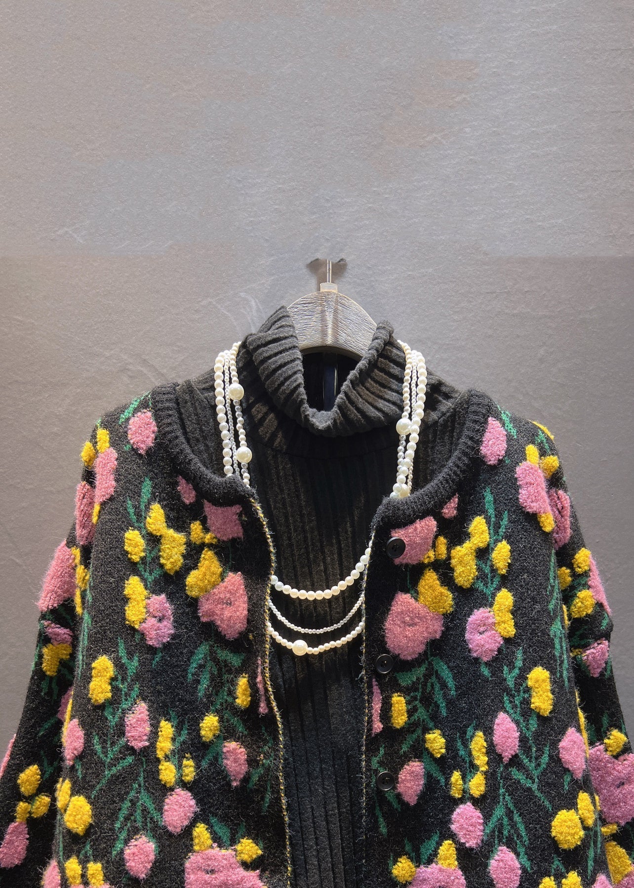 Black Cozy Patchwork Loose Knit Coat O-neck Spring