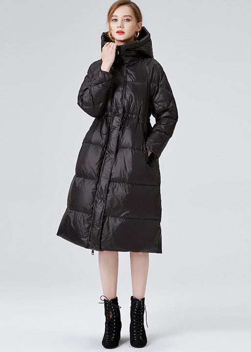 Black Duck Down Cinch Coats in Winter Hooded Drawstring Winter