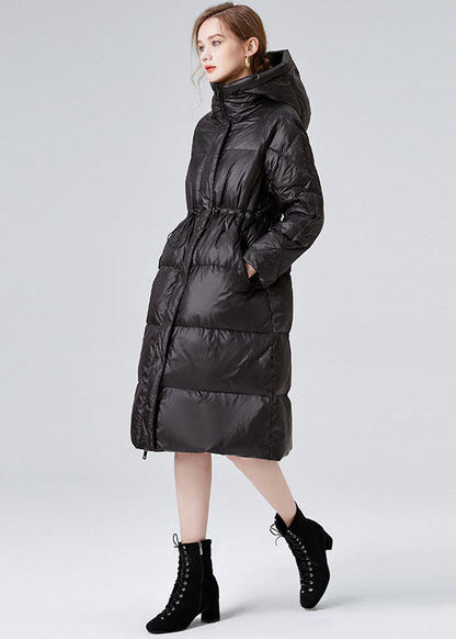 Black Duck Down Cinch Coats in Winter Hooded Drawstring Winter