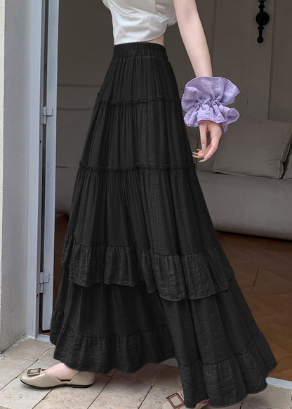 Black Elastic Waist Cotton Exra Large Hem Skirts Wrinkled