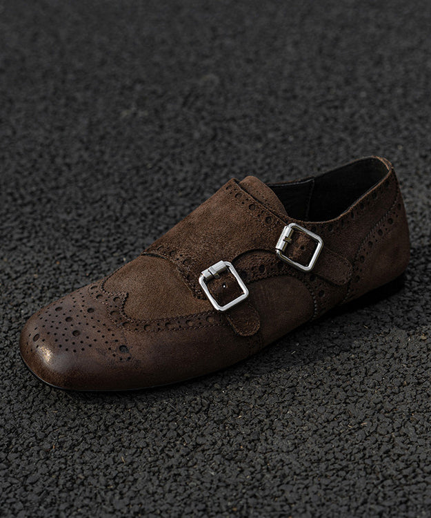 Black Embossed Cowhide Leather Splicing Loafers for