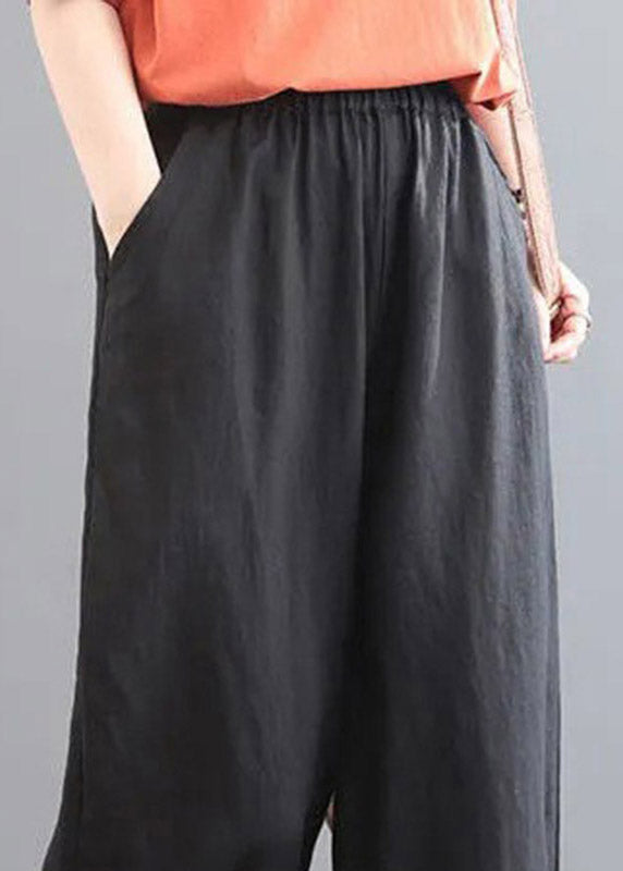 Black Embroideried Elastic Waist Harem Pants Summer