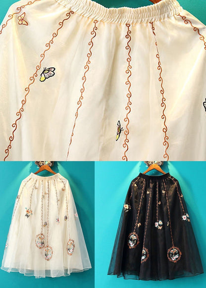 Black Embroideried Tulle Skirts Wrinkled Retro Summer