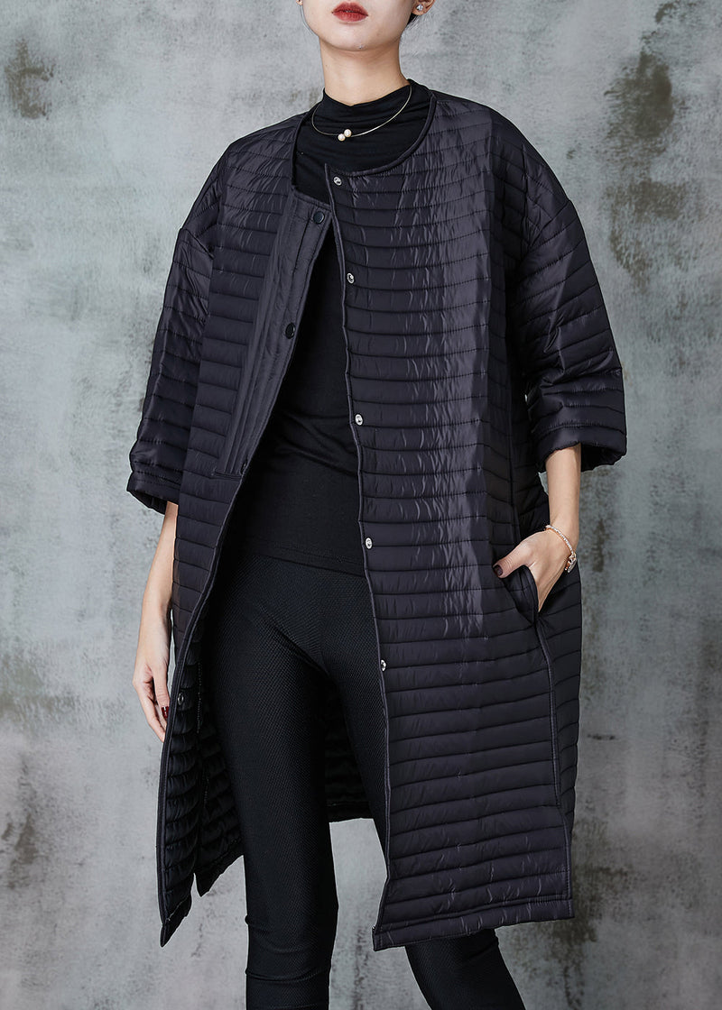 Black Fine Cotton Filled Coats O-neck Oversized Half Sleeve