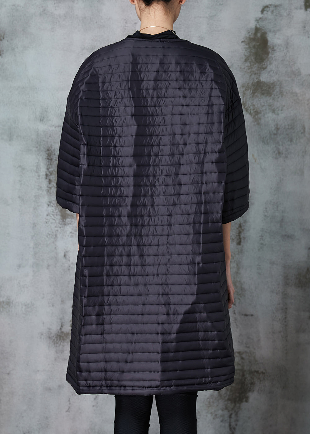 Black Fine Cotton Filled Coats O-neck Oversized Half Sleeve