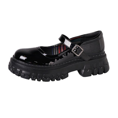Black Flat Feet Shoes Buckle Strap Platform Flat Shoes for