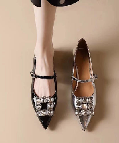 Black Flat Shoes for Buckle Strap Pointed Toe New