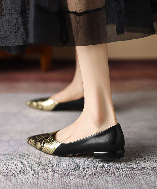 Black Flat Shoes for Sheepskin Splicing Pointed Toe