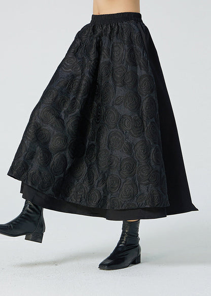 Black Elastic Waist Maxi Skirt