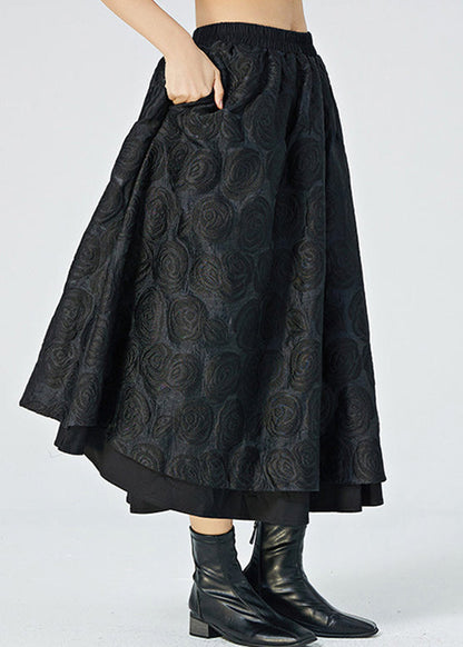 Black Elastic Waist Maxi Skirt