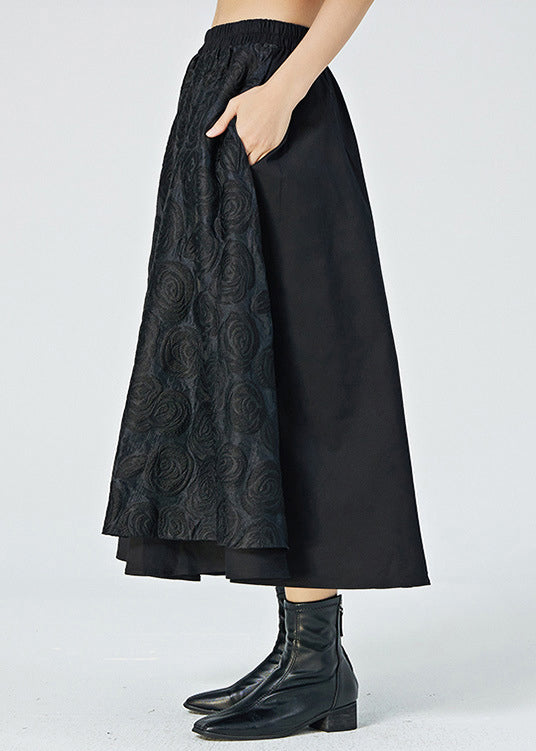 Black Elastic Waist Maxi Skirt