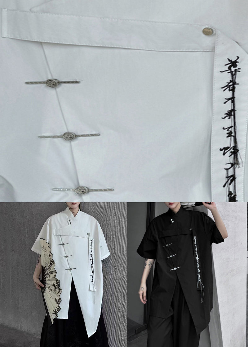 Black Front Open Loose Cotton Shirt Embroideried Summer