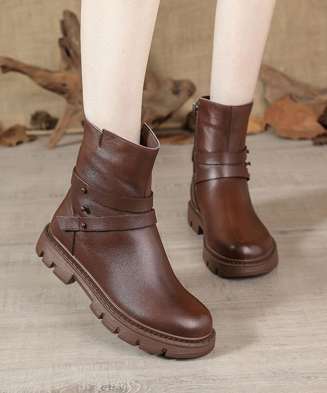 Black Genuine Leather Platform Flat Boots