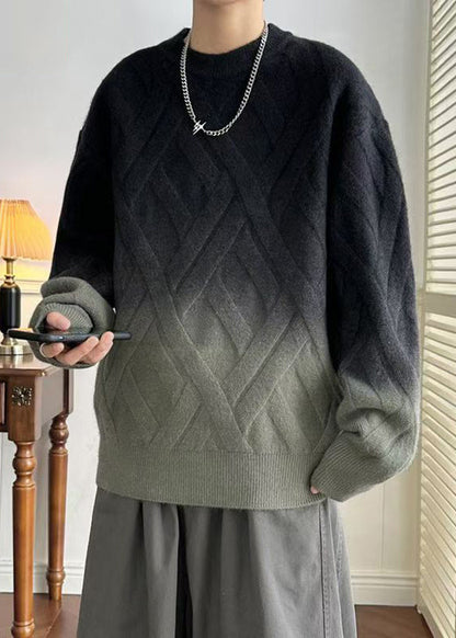 Black Gradient Color Cozy Knit Winter Sweaters O Neck