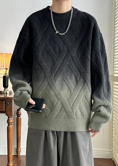 Black Gradient Color Cozy Knit Winter Sweaters O Neck