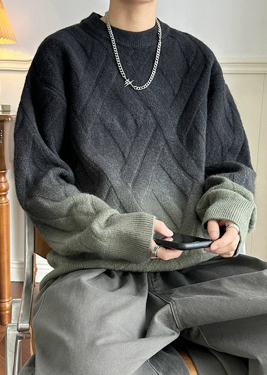 Black Gradient Color Cozy Knit Winter Sweaters O Neck