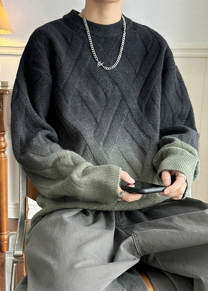 Black Gradient Color Cozy Knit Winter Sweaters O Neck