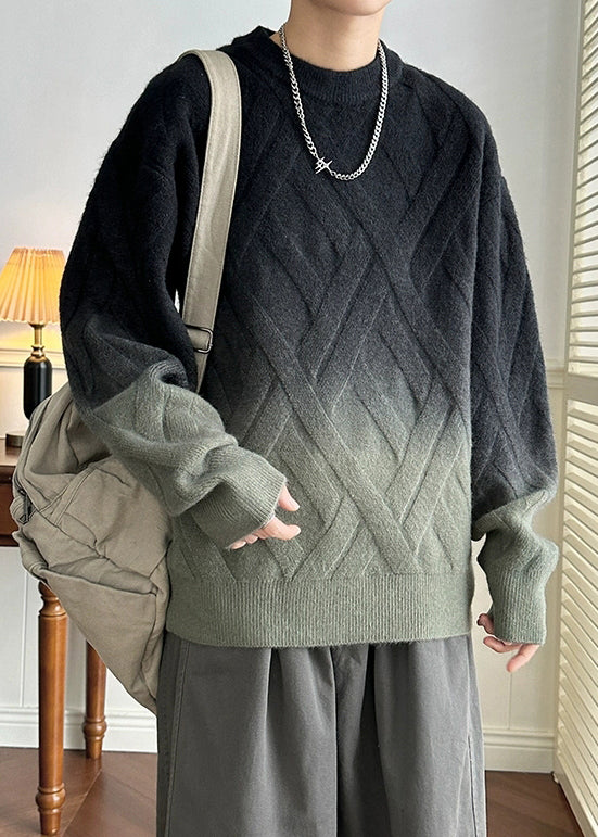 Black Gradient Color Cozy Knit Winter Sweaters O Neck