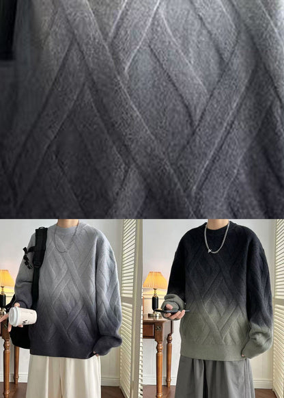 Black Gradient Color Cozy Knit Winter Sweaters O Neck