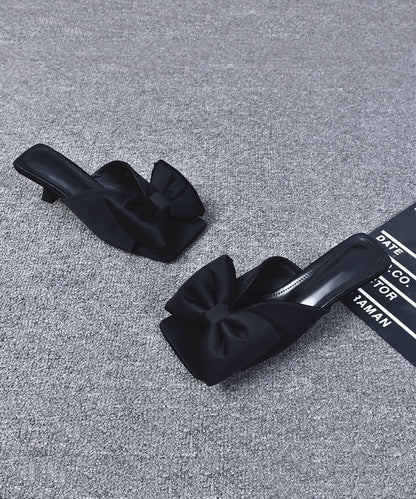 Black High Heel Bow Splicing Slide Sandals