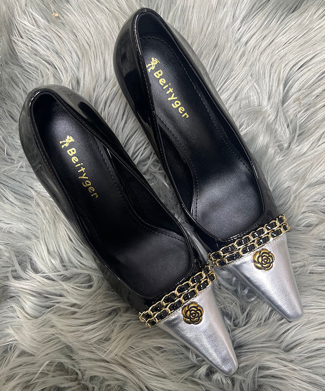 Black High Heels Stiletto Sheepskin Splicing Sequined Linked
