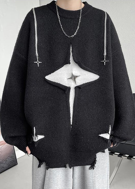 Black Hole Zippered Knit Fall Sweater O Neck