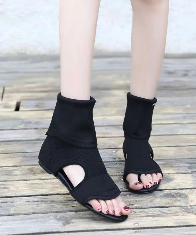 Black Hollow Out Peep Toe Splicing Boots