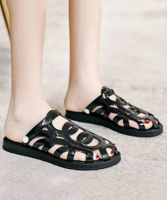 Black Hollow Out Splicing Comfy Slide Sandals