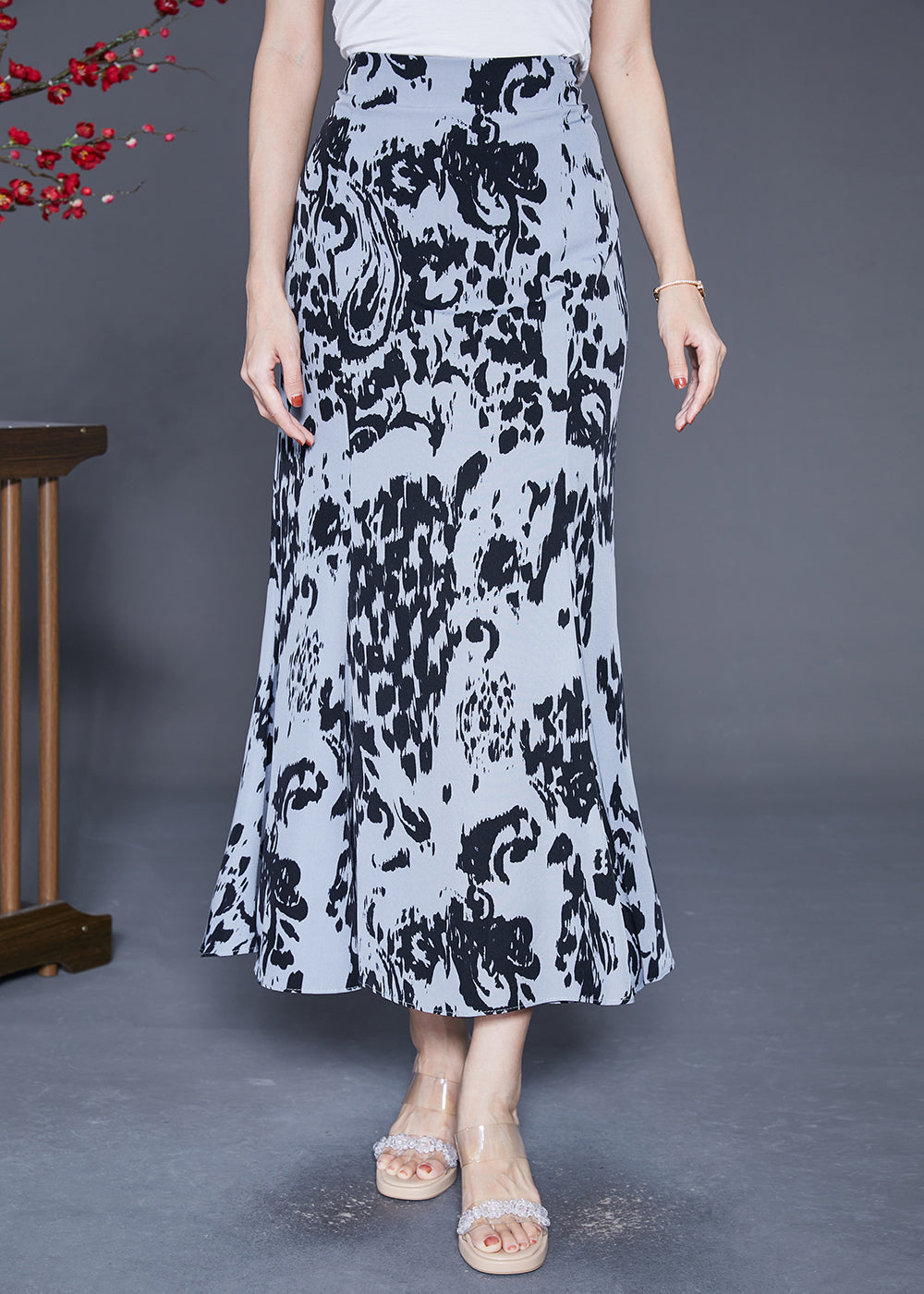 Black Ink and Wash Chiffon Beach Skirt Slim Fit Summer