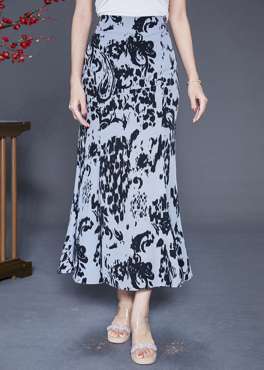Black Ink and Wash Chiffon Beach Skirt Slim Fit Summer
