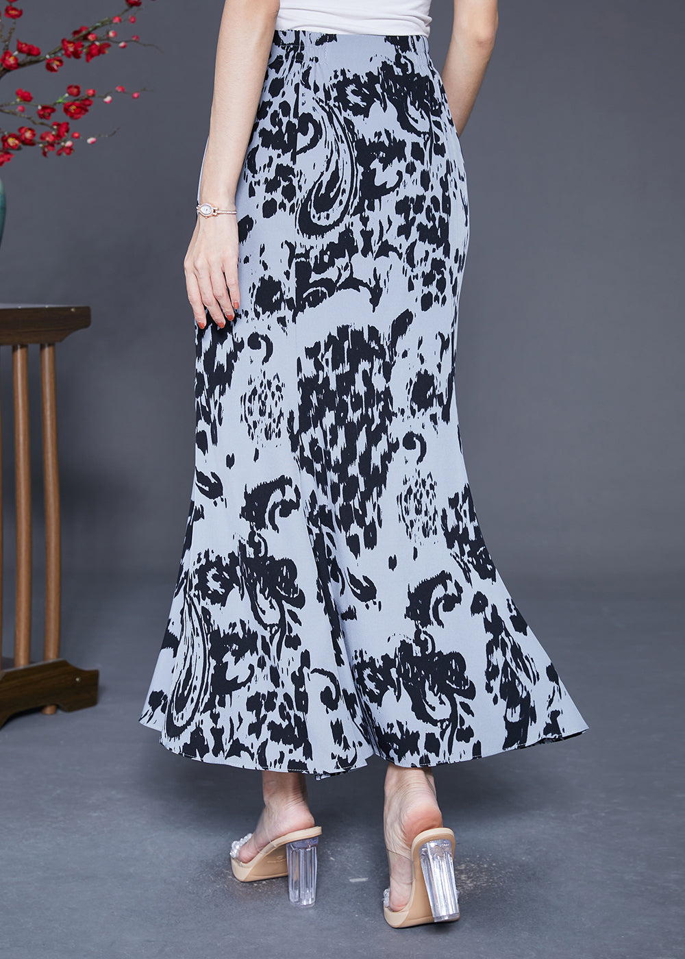 Black Ink and Wash Chiffon Beach Skirt Slim Fit Summer