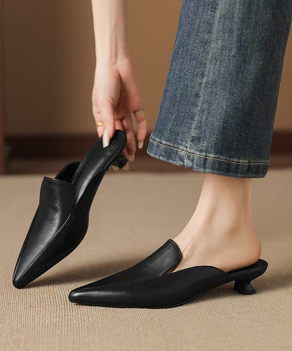 Black Kitten Sheepskin Pointed Toe Flip Flops
