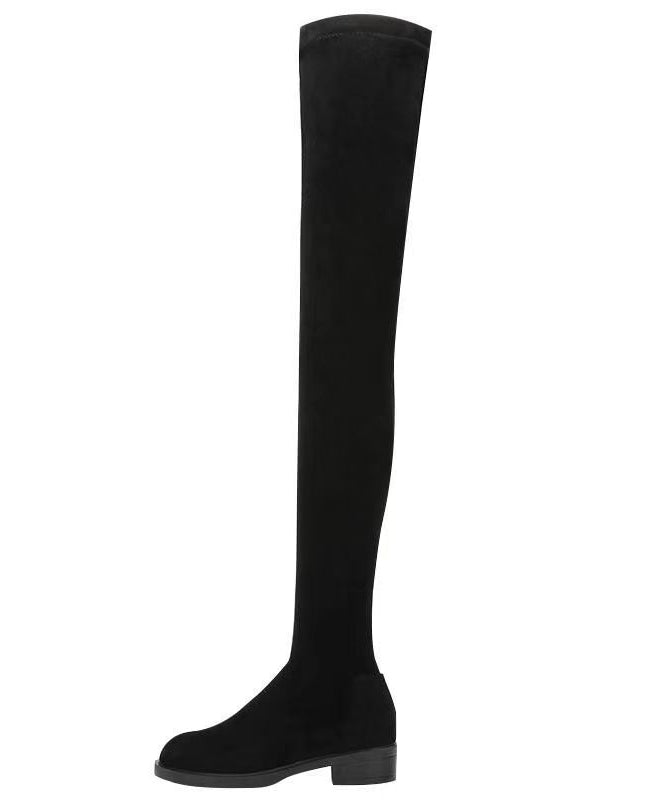 Black Knee Boots Chunky Suede Versatile
