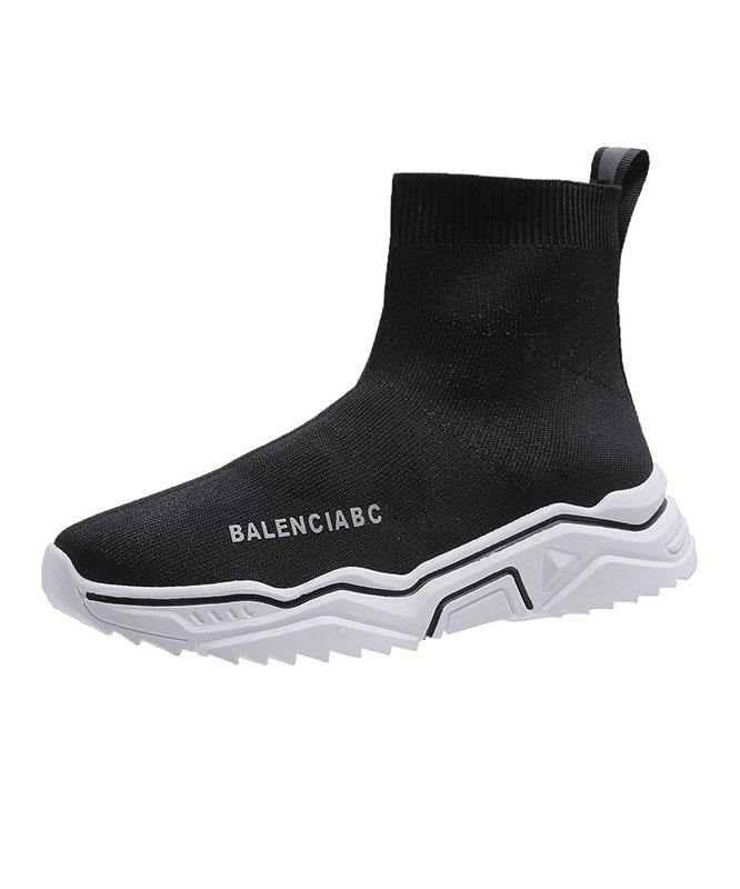 Black Knit Fabric Ankle Boots Platform Boots