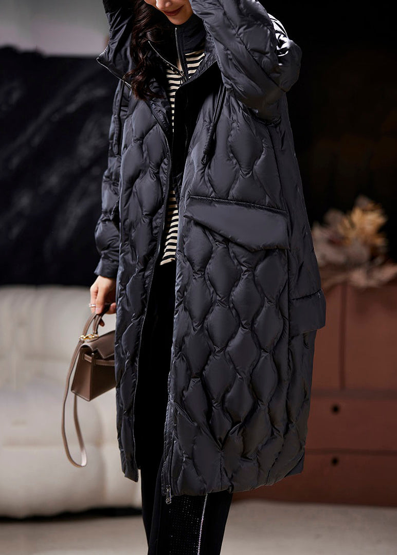 Black Lace Up Duck Down Parka Zip Up Long Sleeve