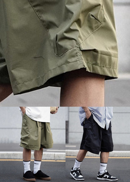 Black Lace Up Cotton Summer Shorts Elastic Waist