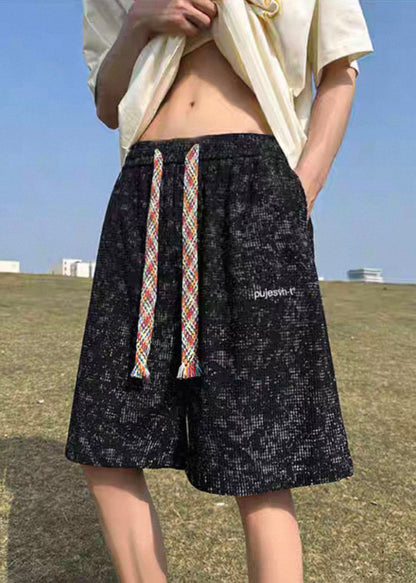 Black Letter Pockets Cotton Summer Shorts Tie Dye