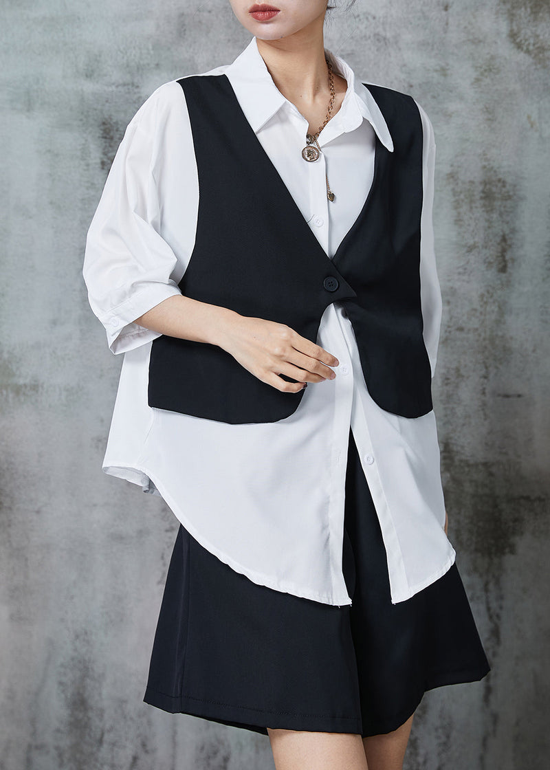 Black Loose Chiffon Fake Two Piece Shirts and Shorts Two Pieces Set Oversized Summer
