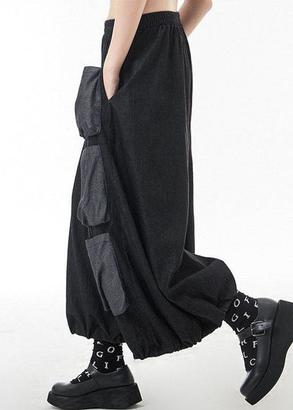 Black Loose Harem Pants Elastic Waist Spring