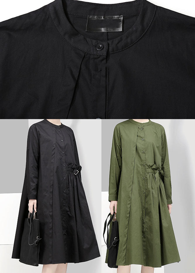 Black Loose Shirt Dresses Patchwork Ruffled Spring