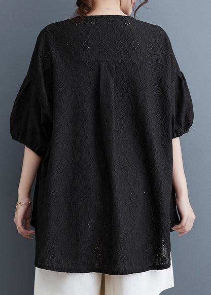 Black Low High Design Button Lace Top Short Sleeve