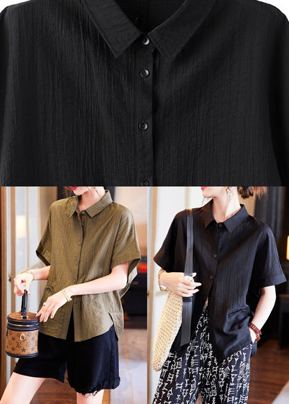 Black Low High Design Button Silk Shirt Summer
