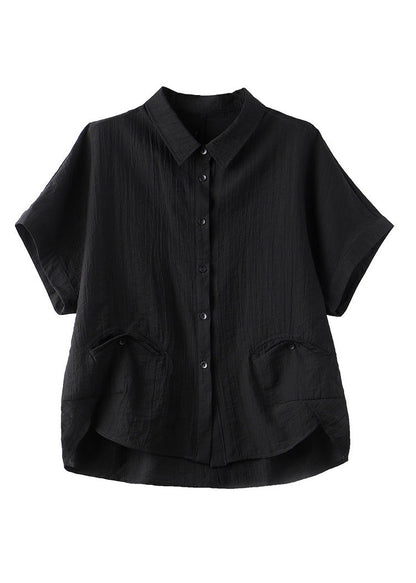 Black Low High Design Button Silk Shirt Summer
