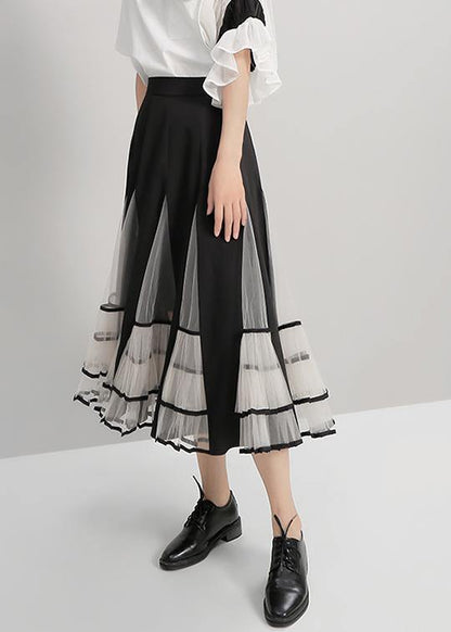 Black Mesh Patchwork A-line Stylish Skirt