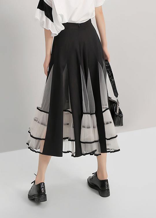 Black Mesh Patchwork A-line Stylish Skirt